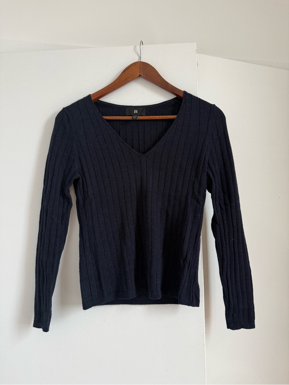 Banana Republic Navy Blue Ribbed Long-Sleeve Top
